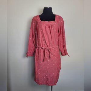 Old Navy Square Neck Blouson Dress Red White Fairy Prairie Cottagecore Medium